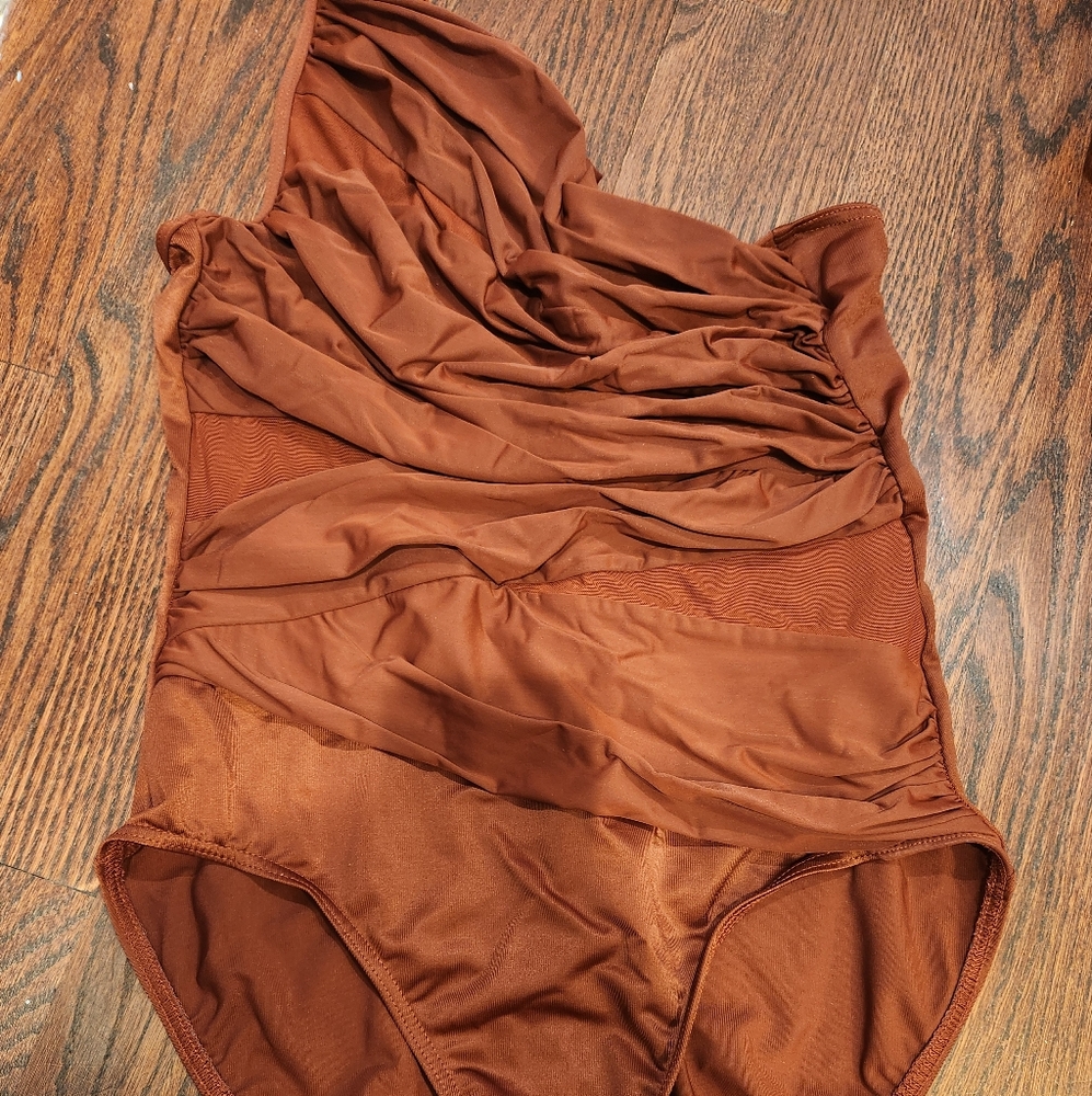 Miraclesuit Copper One-Shoulder Mesh Cutout Swimsuit Size Large